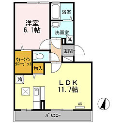 グランビューコートA 1LDKの間取図画像