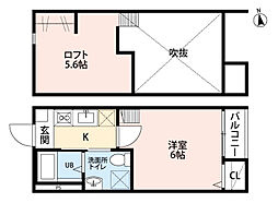 ブエナビスタ長町 2階1Kの間取り