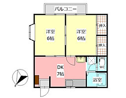 シティコーポ花園B 2DKの間取図画像