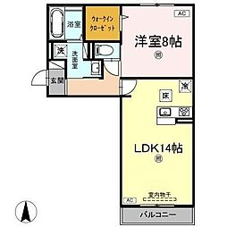 サニーフラット西市A 1LDKの間取図画像