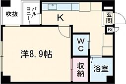 熊本電気鉄道 藤崎宮前駅 徒歩7分の賃貸マンション 2階1Kの間取り