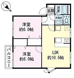 リバーサイド中島A 2LDKの間取図画像