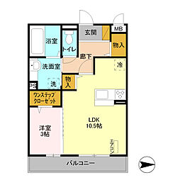 JR上越線 井野駅 徒歩14分の賃貸マンション 3階1LDKの間取り