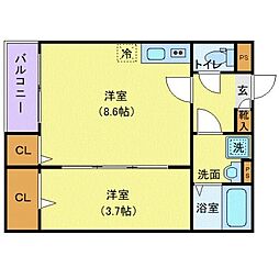 東武野田線 豊春駅 徒歩7分の賃貸アパート 3階1LDKの間取り