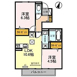 JR高崎線 桶川駅 徒歩17分の賃貸アパート 1階2LDKの間取り