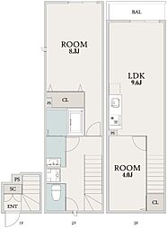 ミハス中浦和 1階2LDKの間取り
