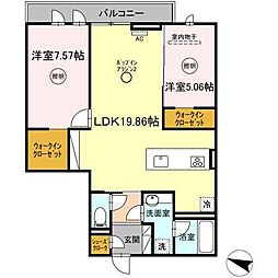 ラ・カーサ・フェリーチェ 2階2LDKの間取り
