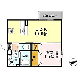 ノールマルシェ　B棟 2階1LDKの間取り