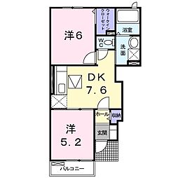 サンパティークIV 1階2DKの間取り