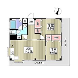 只見ハイツ 2LDKの間取図画像
