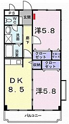 フェリーチェ 2DKの間取図画像
