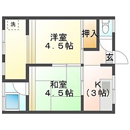 第一林アパート 2Kの間取図画像