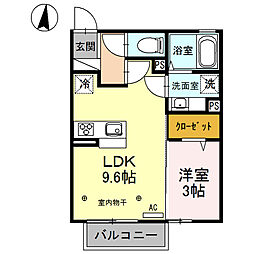 クオーレ 2階1LDKの間取り