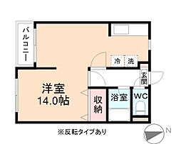 グリーンハイムユー＆ユー 103 1階ワンルームの間取り