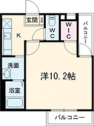 フジパレス鳳中ウエスト 1Kの間取図画像