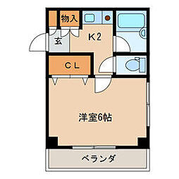 ニューウェステリア春日 1Kの間取図画像