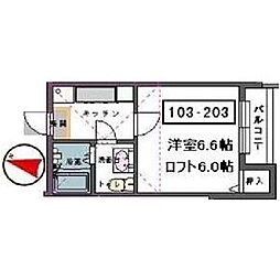 サニープラザ東仙台 2階1Kの間取り