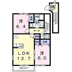 ヌーベル・フルールB棟 2LDKの間取図画像