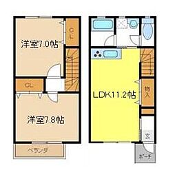 プレール菊住 2階2LDKの間取り