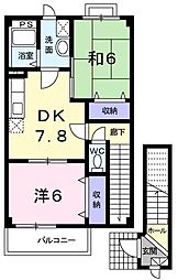サンライト南城北Ｂ 2階2DKの間取り