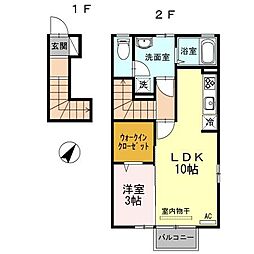D-room魚津WEST 1LDKの間取図画像