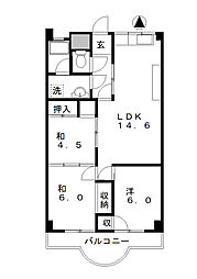 鹿児ハイツ 4階3LDKの間取り