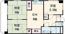 JR豊肥本線 武蔵塚駅 徒歩20分の賃貸マンション 2階3DKの間取り