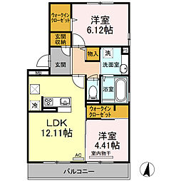 レジデンス富の原 2LDKの間取図画像
