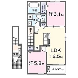 アイル 2階2LDKの間取り