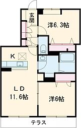 ありとほし館 102 1階2LDKの間取り
