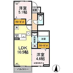 JR東北新幹線 郡山駅 バス25分 久留米三丁目下車 徒歩5分の賃貸アパート 1階2LDKの間取り