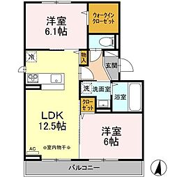 セジュールリリーD 2LDKの間取図画像