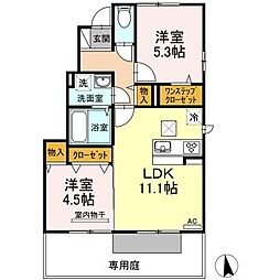 グランツ上薬王寺B 2LDKの間取図画像