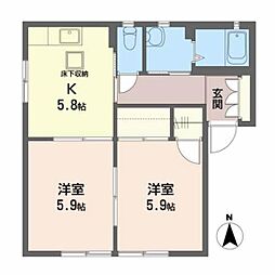 フォーレス愛子 1階2Kの間取り