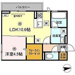 グランプレミア新開 1階1LDKの間取り