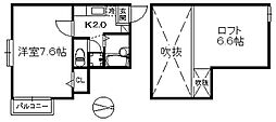 ムーンリバー室見 1Kの間取図画像