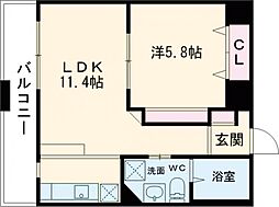 レジディア熊本辛島 1LDKの間取図画像