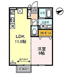 メゾン糺　Ｂ 1階1LDKの間取り