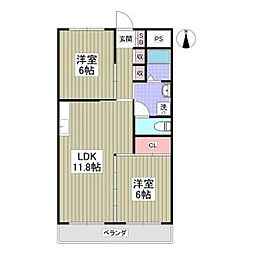 林ハイツ 2LDKの間取図画像