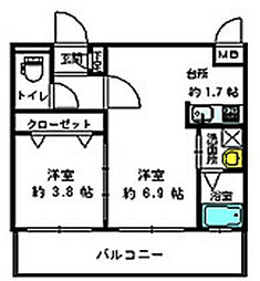 リファレンス中央町 1DKの間取図画像