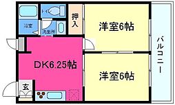 清水ハイツ 2DKの間取図画像