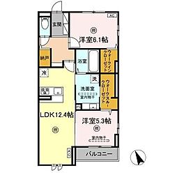 リアン朝霧 2LDKの間取図画像