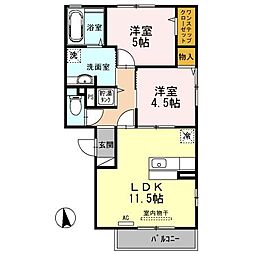 エクレール天美我堂 2LDKの間取図画像