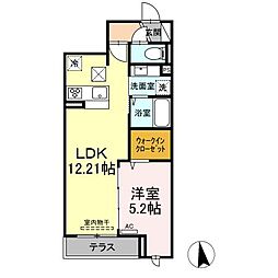 セレスティア松江 1階1LDKの間取り