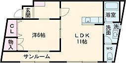 俵町ハイツ 1LDKの間取図画像