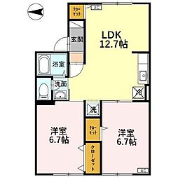 トリヴァンベール中島 2LDKの間取図画像