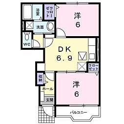 フォレスト小田中A 2DKの間取図画像