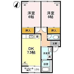 プレジール杉田台 2DKの間取図画像