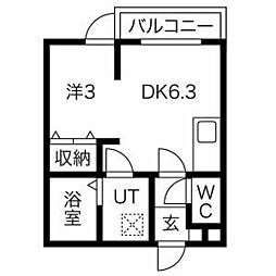 メリディアンなないろの里壱番館 ワンルームの間取図画像