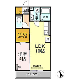 スリー・スター3号館B 1LDKの間取図画像